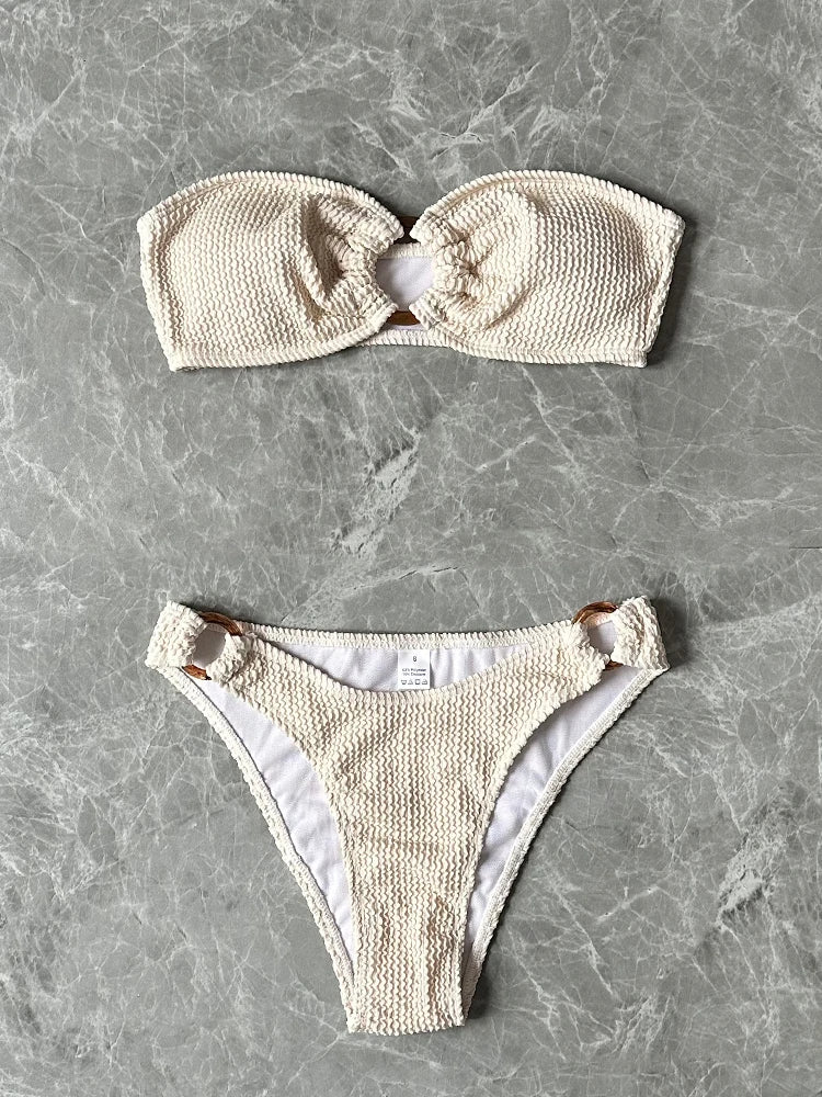 2024 New Sexy Low Waist Push Up Bikini Set Swimsuit Swimwear Women Solid Wave Beachwear Bathing Suits Brazilian biquini Summer