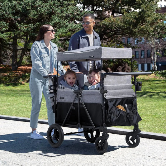 Deluxe 4 Seater Stroller Wagon by - Premium Quad Stroller Wagon for 4 Kids with Convertible Seats,
