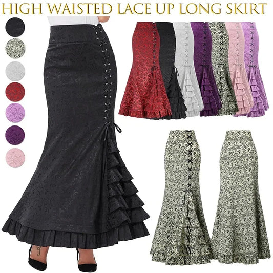 Women's Midi Y2k Skirt Victorian Retro High Waist Elegant Temperament Skirt Steampunk Gothic Style Fishtail Skirt Party Clothes