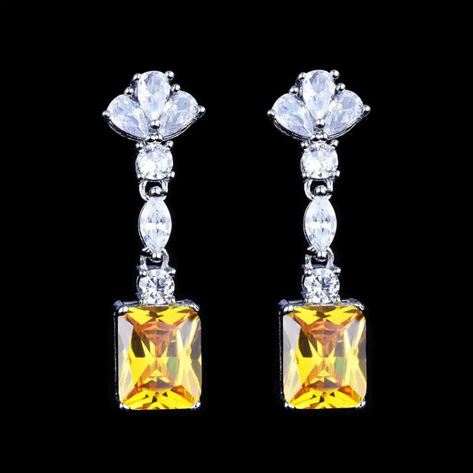 Fashion Niche Yellow Color Zircon Earring Ring Necklace Three-Pieces Set For Women Party Birthday Custom Jewelry