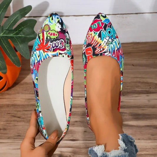 Women's Shoes Loafers Ballet Flats Pointed Toe Barefoot Slip-on Casual Flat Heel Comfortable Random Pattern Woman Shoe Size 43