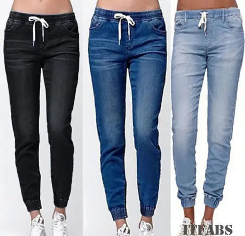 Casual Jogger Pants Elastic Sexy Skinny Pencil Jeans For Women Leggings Jeans High Waist Women's Denim Drawstring Pants