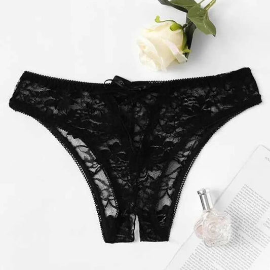 Sexy Floral Lace Panty Solid Color Brief Plus size Crotchless Thong Sexy Open Bottom Lingeries for woman нижнее бельё женское