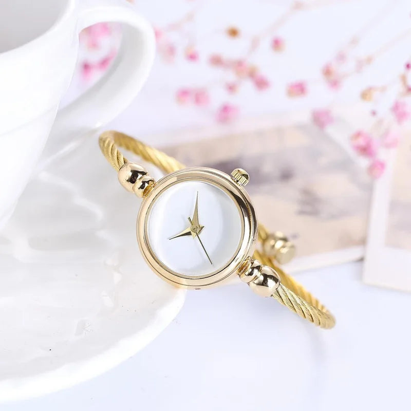 2PCS Women's Watches Fashion Gold Fine Strap Ladies Bracelet Watch Female Wrist Watch Women Clock Relojes