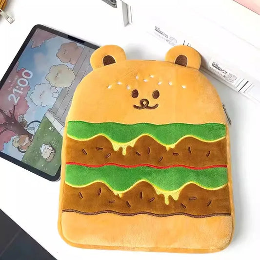 2024New HamBurger Cartoon Bear Ipad Case Tablet Bag 9 10 11 Inch Inner Tank Bag Girl Thickened Handheld iPad Storage Bags