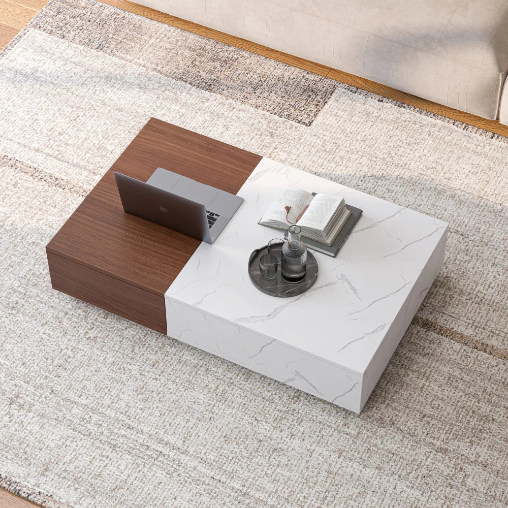 Modern style walnut coffee table with two storage spaces Living Room Furniture Side Table
