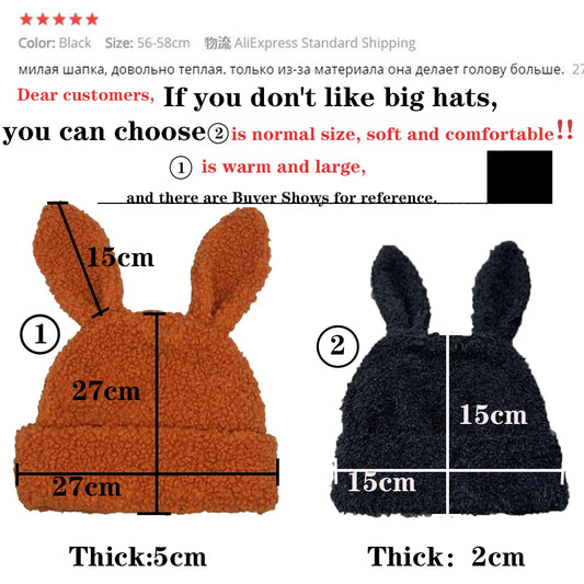 Draping Rabbit Ears Cashmere Hat Women Autumn and Winter Knitted Wool hat Winter Thicken Warm Korean Version of Japanese hat