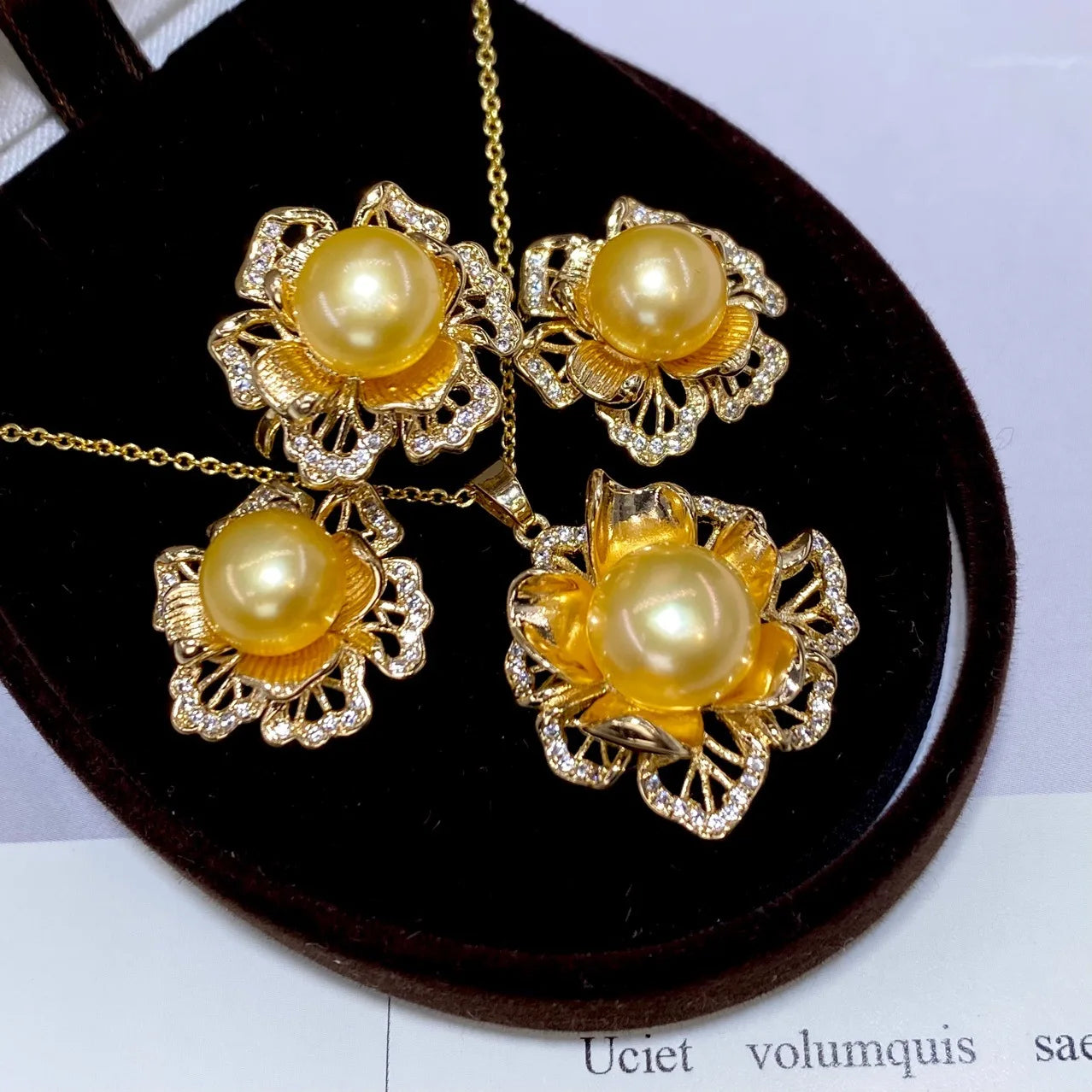 one Set freshwater pearl yellow pendant necklace earring Ring FOR WOMAN FAHSION