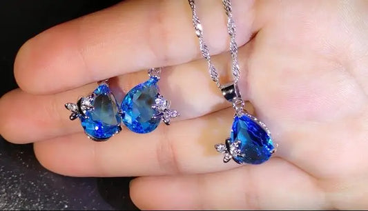 Bridal Jewelry Set 925 Sterling Silver Stamp Water Drop Dragonfly CZ Crystal Woman Girl Engagement Anniversary Necklace Earring