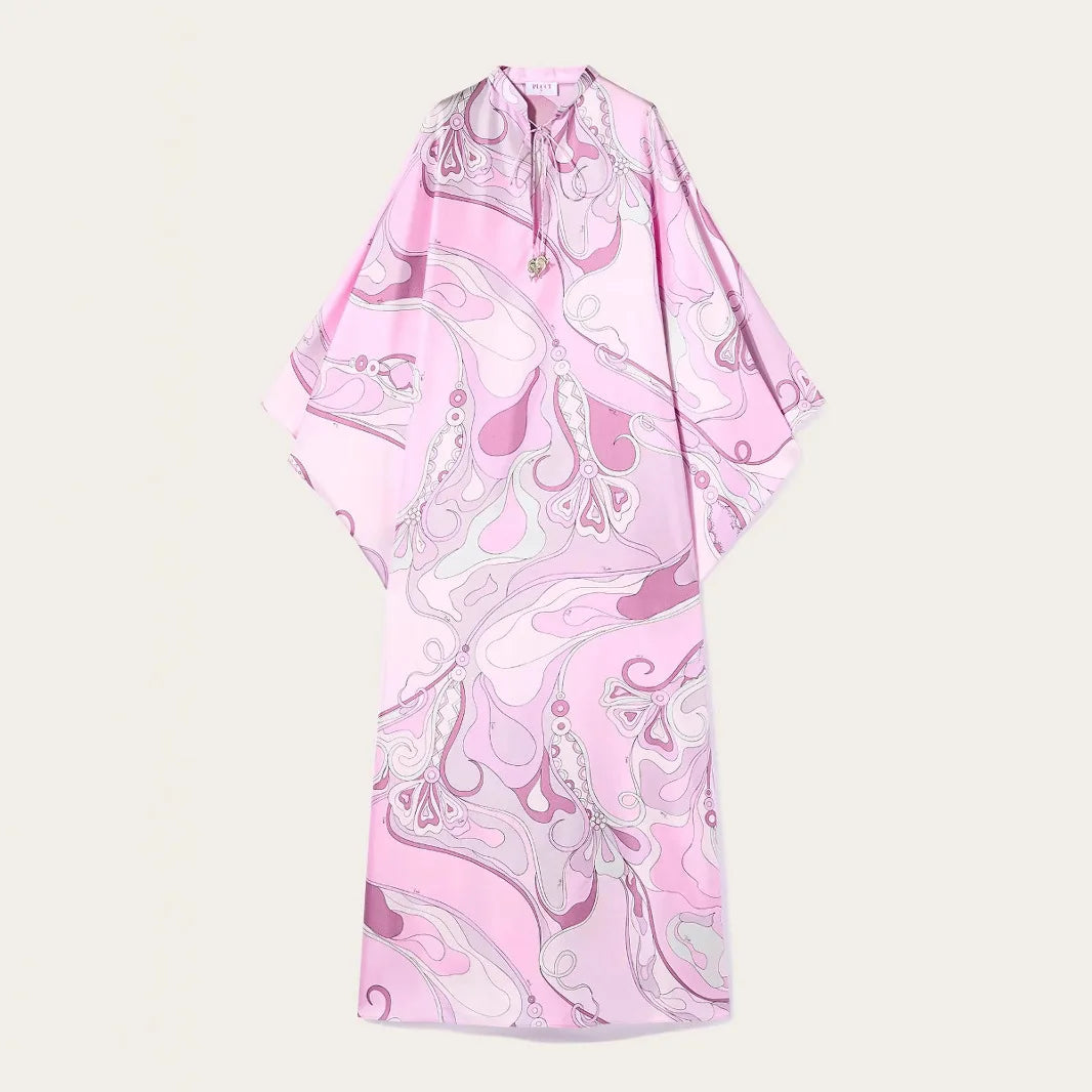 Geometric Print Cape Women's Set Loose Batwing Sleeve Top Flowy Maxi Skirt 2025 Summer Elegant Suit Holiday Fashion Lady Sets