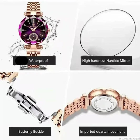 Luxury Woman Wristwatch Elegant Waterproof Stainless Steel Watch for Ladies Dress Diamond Quartz Women's Watches Reloj 2025 New