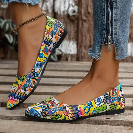 Women's Shoes 2024 Plus Size Slip on Women's Flats Hot Sale Daily Flats Women Print Shallow Pointed Toe Soft Bottom Shoes Ladies