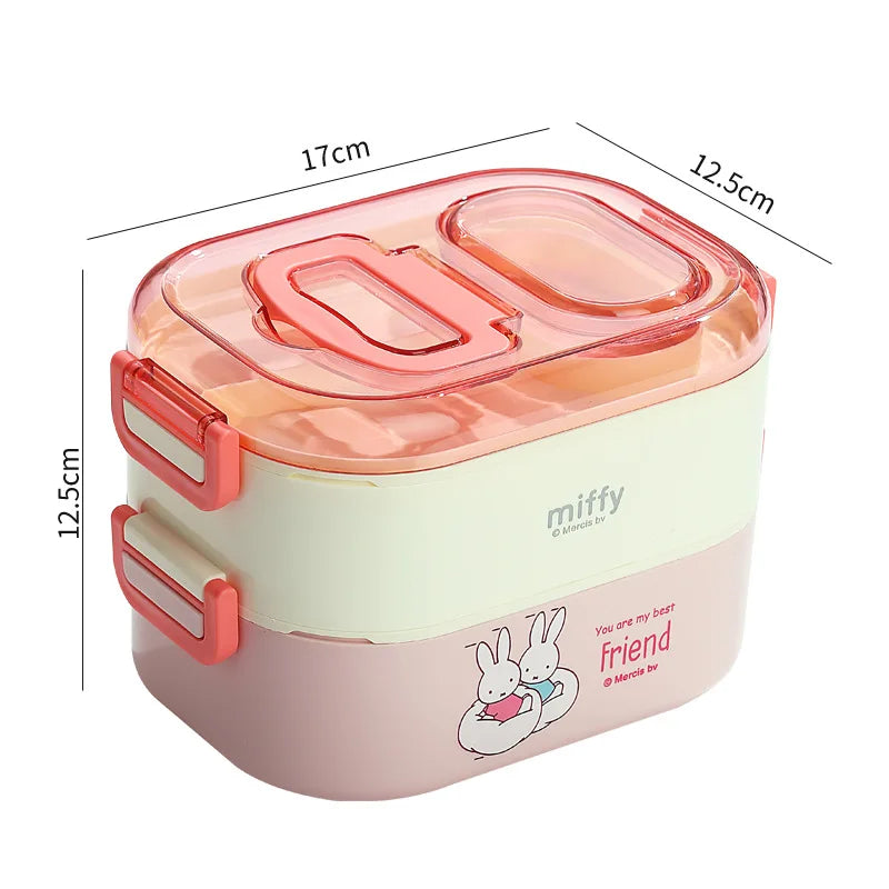Kawaii Miffy Stainless Steel Divided Lunch Box Water Heated Student Lunch Box Cartoon Portable Bento Box Christmas Gift Toy