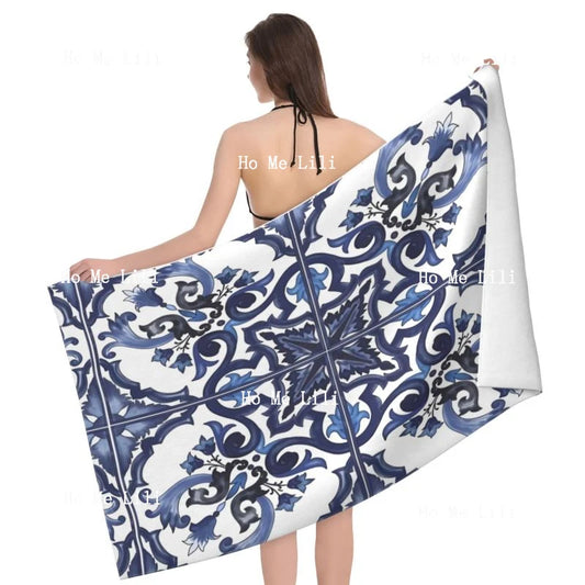 Oriental Style Abstract Luxury Blue And White Vine Pattern Of Islam Quick Drying Towel Fit For Fitness And Other Sports