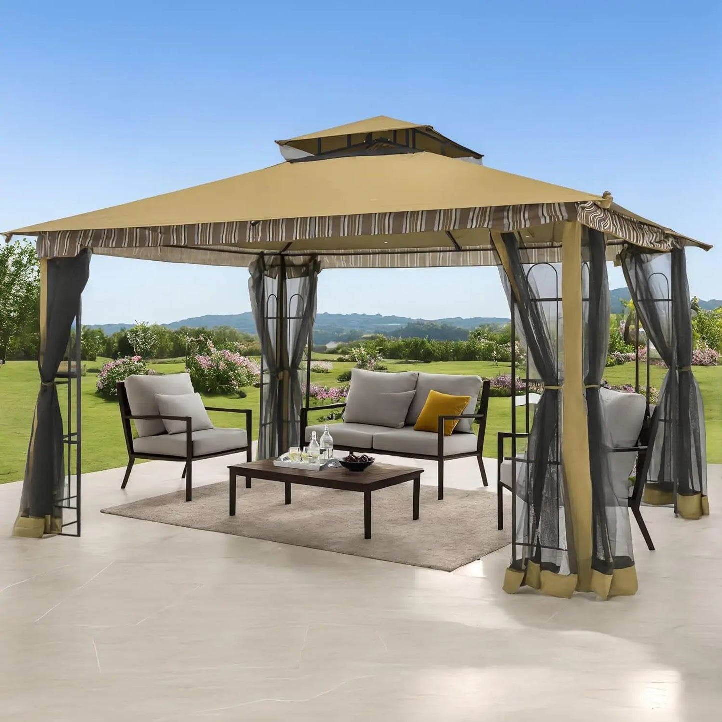 13x11 feet canopy gazebo with outdoor corner frame shelving, patio/deck/garden/yard/poolside