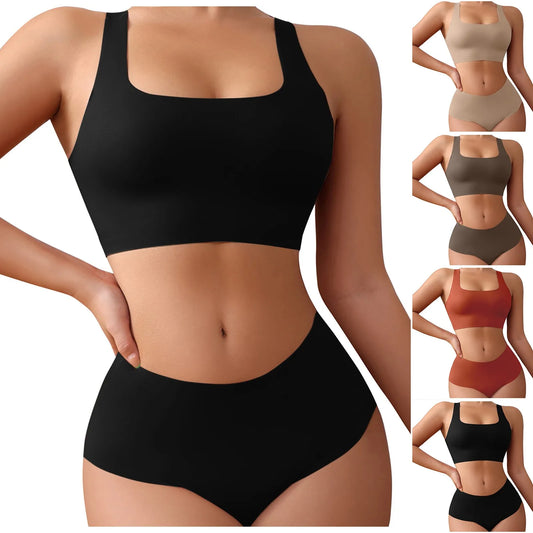Vest Style Women's Underwear Set Large Size Sports No Underwire Upper Bracket Gathering Removable Pad Women's Medium Briefs Men