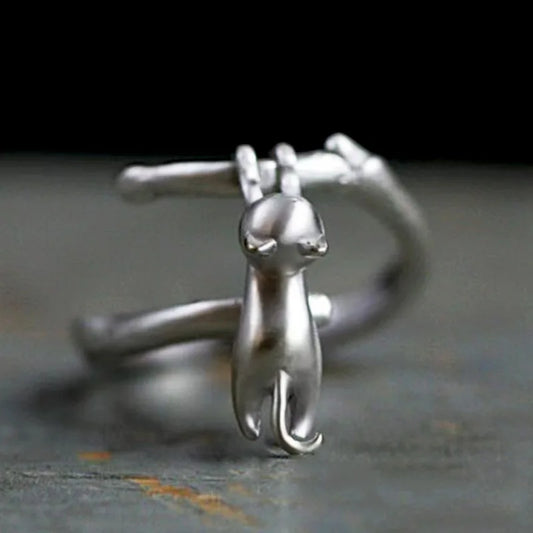925 Sterling Silver Cat Branch Adjustable Rings For Women Wedding High Quality Jewelry Accessories Jewellery Argent 925