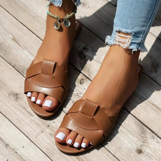 Luxury Designer Women Sandals 2025 New Woven with Comfortable Women's Sandals Casual Bottom Summer Flat Woman Slippers