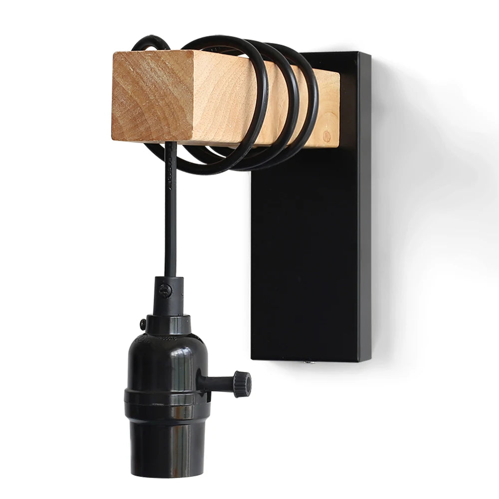 110V/220V Wall light With Switch Function Iron Wood Wall Lamp E27 Retro Wall Light Indoor Sconce Lamp Dining Room Bedside Lamp