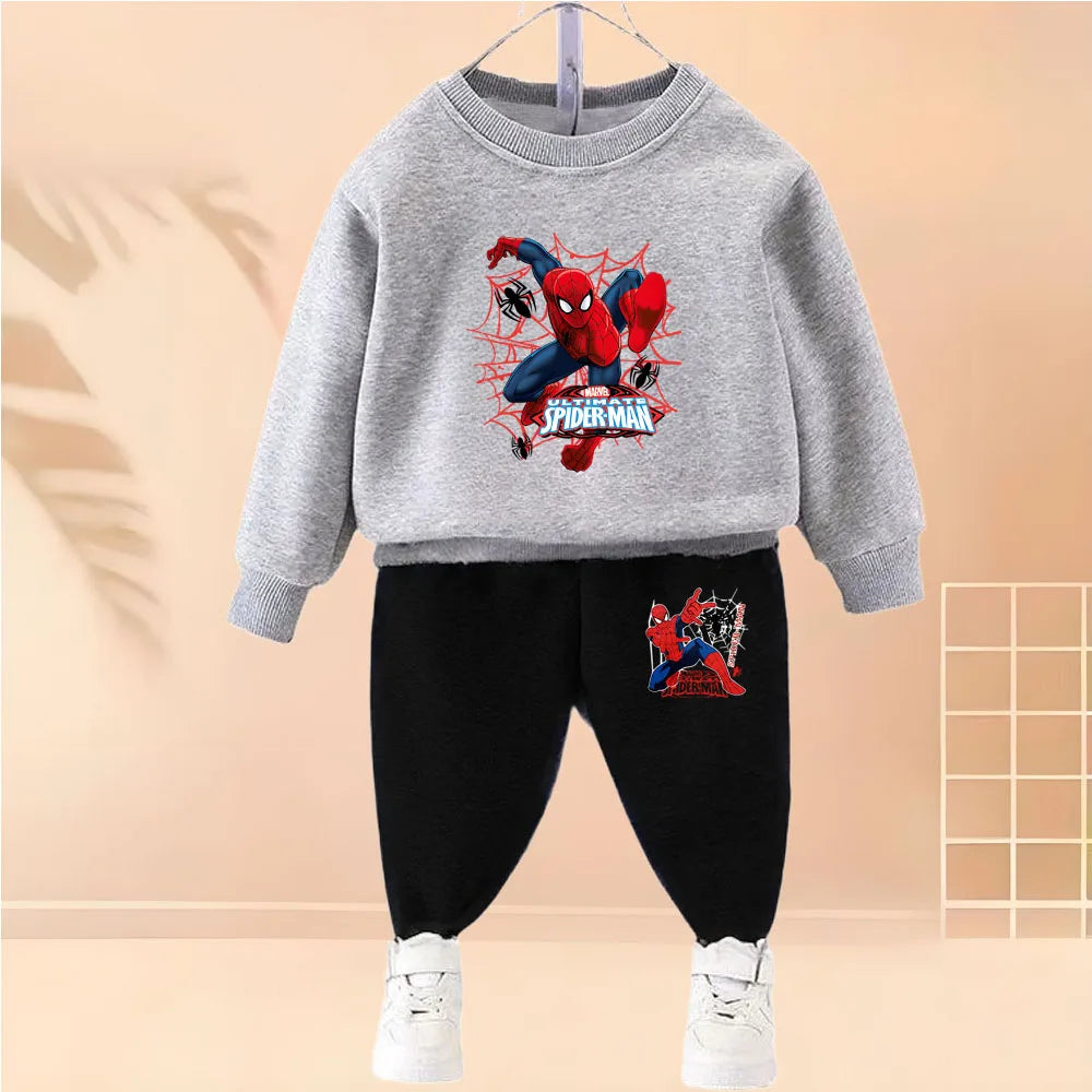 2025 Autumn New Children's Hoodies Sets Anime Spiderman Boys Pullover and Long Pants Two Piece Set Kids Casual Thin Tracksuit