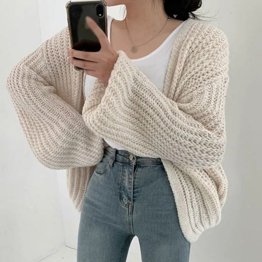 Y2k Cardigan Sweater Women Vintage Harajuku Lantern Sleeve Sweater Casual Korean Fall Streetwear Tops Coat Chic Lazy Wind