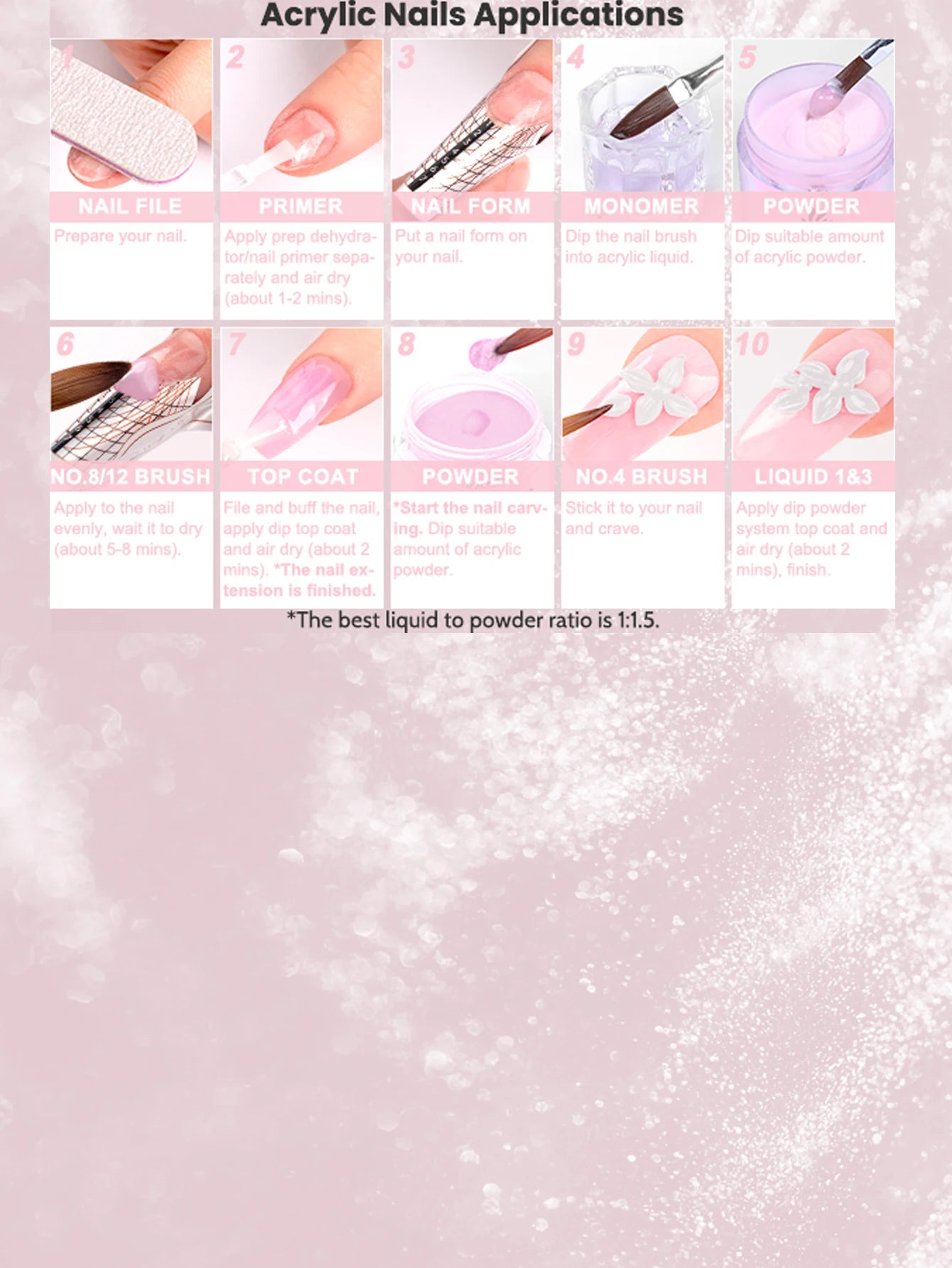 2pcs 1.06oz/30g White & Pink Colors Acrylic Powder & Dip powder 2 in 1 Use for Nail Extension Carving French Nail Art Manicure