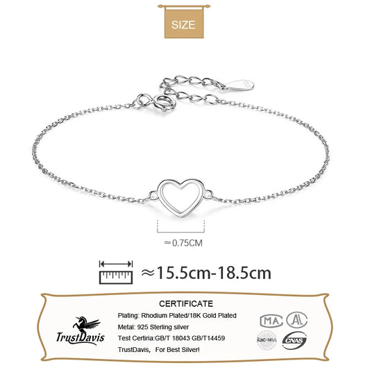 Trusta 100% 925 Sterling Silver Fashion Women's Jewelry Hollow Heart Bracelet 15.5cm For Gift Girl Lady Drop Shipping DS568