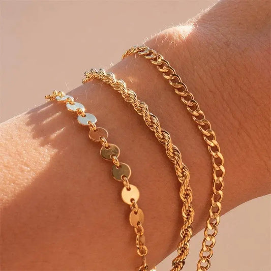 Stainless Steel Rope Chain Bracelets on Hand 3/4MM Gold Color Chic Women's Bracelet Minimalist Fashion Hip Hop Jewelry Gift C048