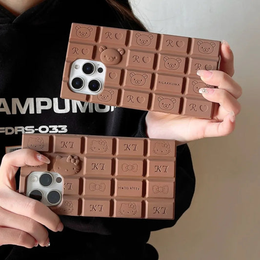 Cartoon Chocolate Hello Kitty Rilakkuma Bear Phone Case Funny Soft Silicone Cover For 16 15 14 Plus 13 12 11 Pro Max X XR Xs Max