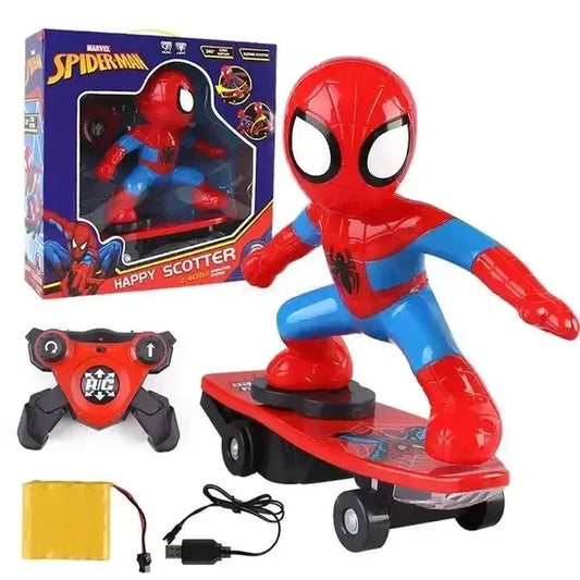 Kids Anime Spiderman Toy Flip Rotation Skateboard Car Ultraman Electric Music Stunt Scooters Birthday Toys