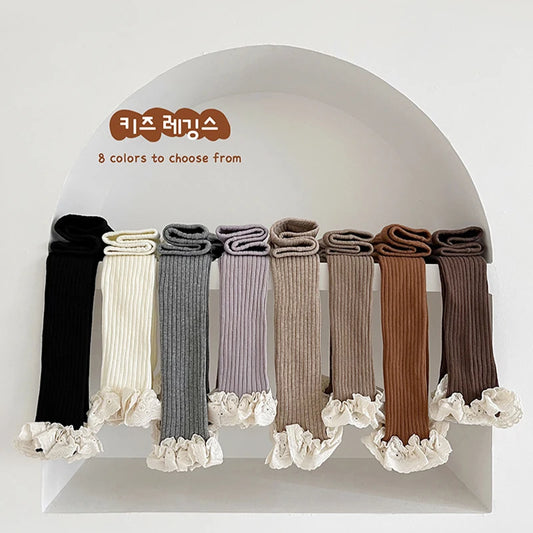 Autumn Baby Girls Leggings Ribbed Pants Cotton Lace Cuff Toddler Kid Leggings Striped Casual Pants Kids Outfits Trousers