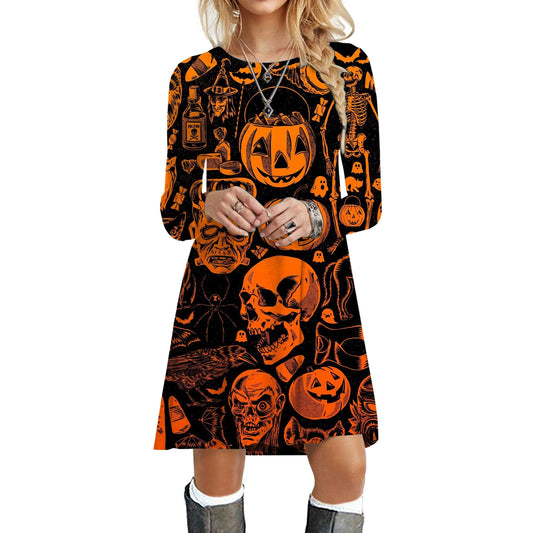 Halloween Party Dresses For Women Funny Cats 3D Pumpkin Print Dress Autumn Winter Fashion Long Sleeve Kawaii Dress Oversize 2023