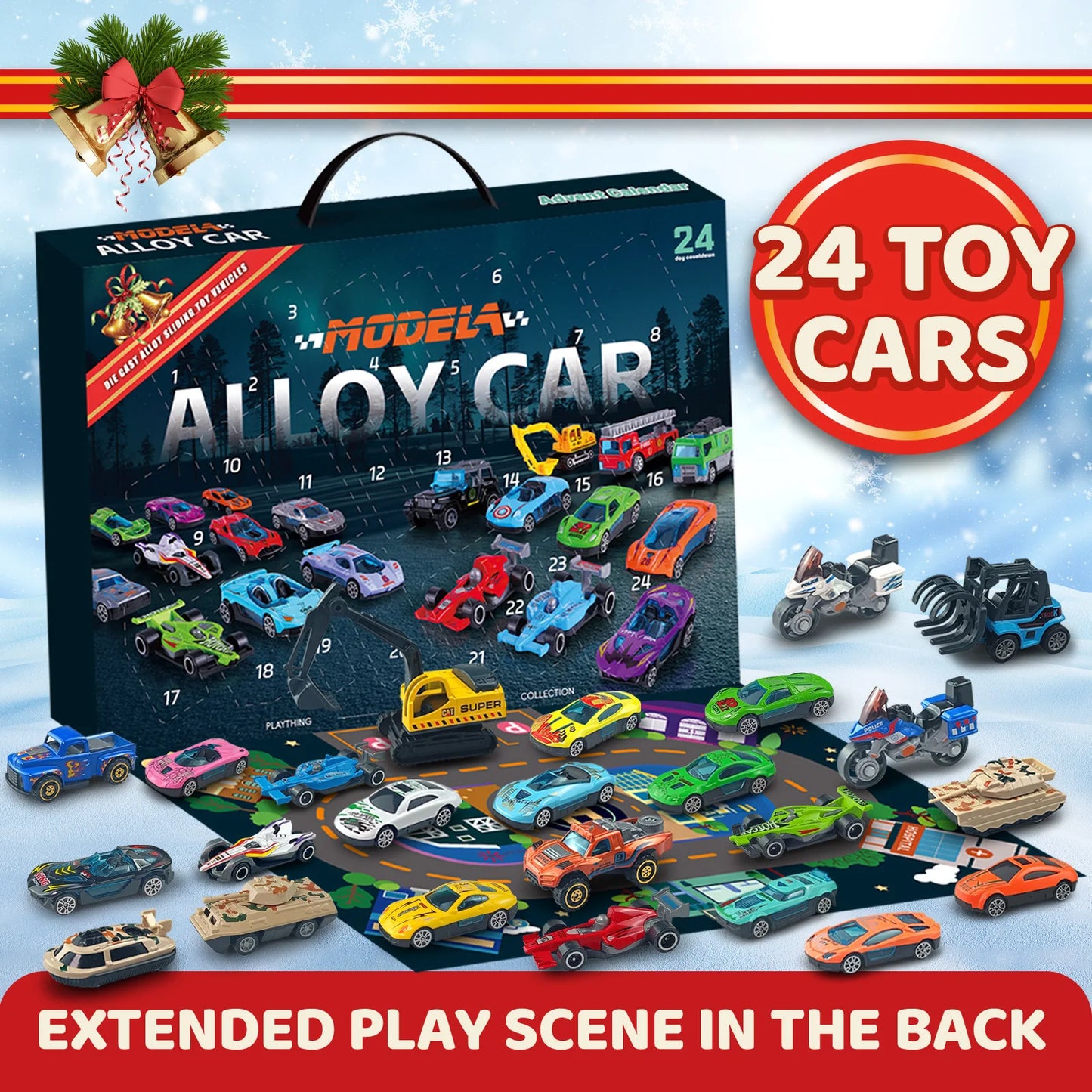 Christmas Gifts Advent Calendar 24 Days Alloy Car Inertial Vehicle Model Children's Toy Metal Cars Set Toys for Boy Kid New Year