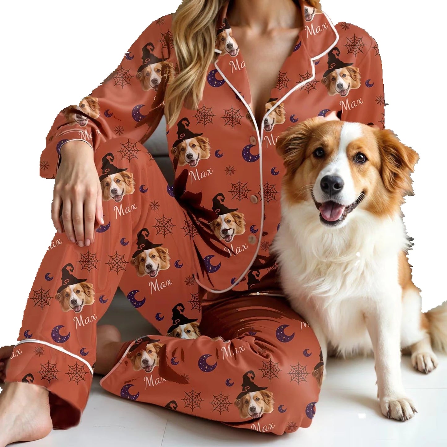 Women Halloween Pajama Set Pumpkin Ghost Long Sleeve Tops + Pants For Nightwear Homewear Casual Wear