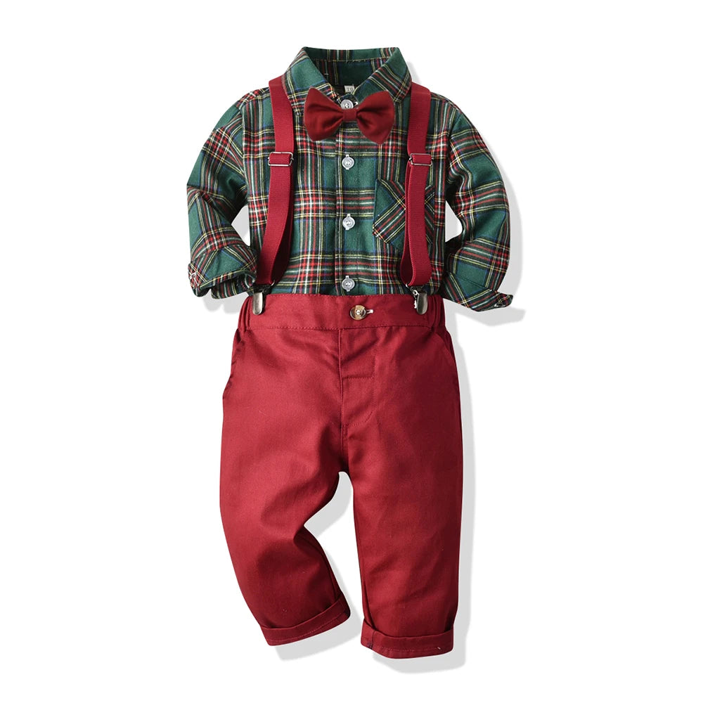 Toddler Boys Clothing Set Autumn Winter Children Suspender 2 PCS Suit Kids Christmas Outfits