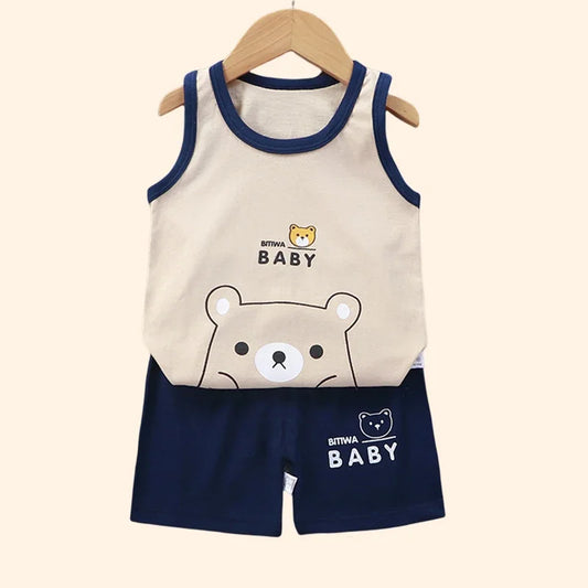 Children Sets Kids Clothes Boys Girls Summer Children's Clothing baby Cotton Sleeveless Set