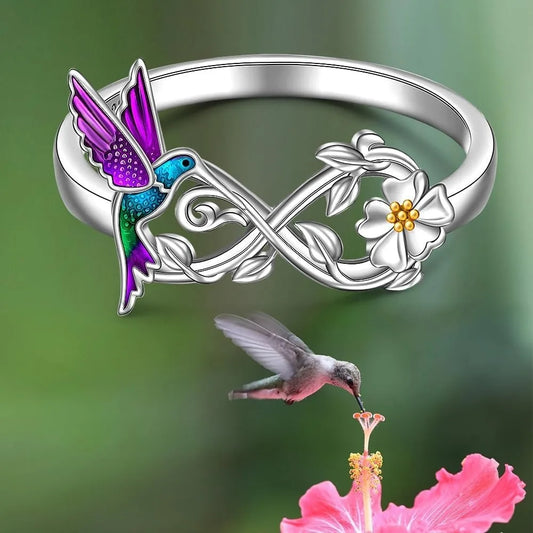 1pc Cute Hummingbird and Flower Design Ring Infinity Symbol Decor Ring Anniversary Party Gifts, Jewelry, Niche Style Hot List,