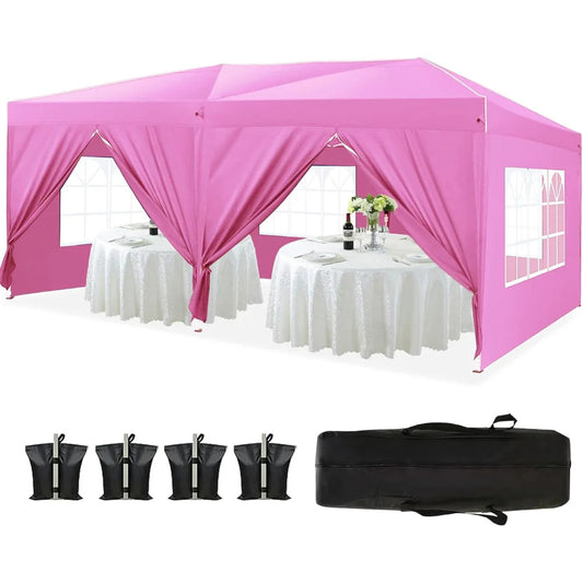 10'x20' Folding Canopy with 6 Removable Sidewalls Outdoor Event Shelter UPF 50+ Gazebo Portable Tents for Parties Beach Camping
