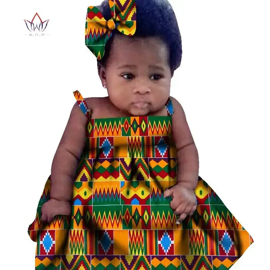 New African Dresses Baby Girl Batik Print Head Wrap Headband Bow Trendy Girl Fashion