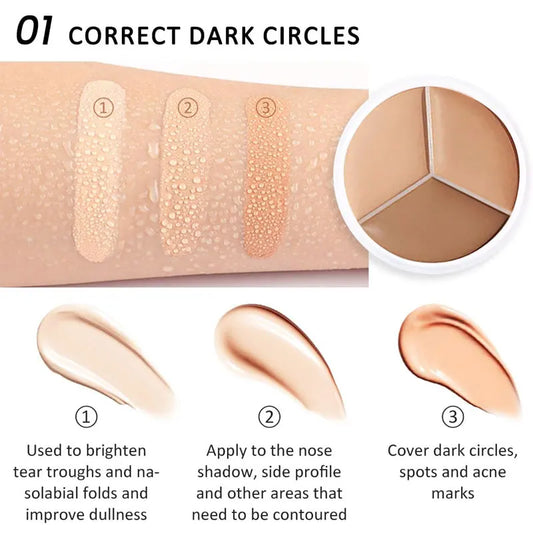 EELHOE 3color Concealer Conceal Redness Dark Circles No Creasing No Separation Full Cover Moisturizing Brightens Skin Concealer