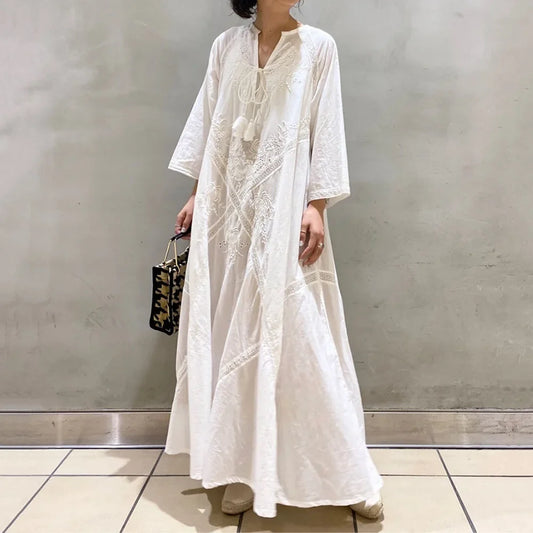 Elegant Loose-fit Vintage A- line Dress For Women New Summer 2024 Japanese Style Single Shoulder Strap Dresses
