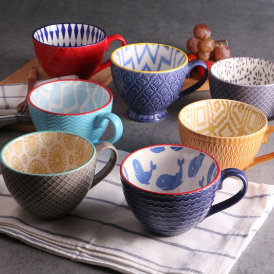 Hot Sale Colorful Ceramic Hand Painted Coffee Mugs Cup Creative Vintage Cafe Bar Drinkware Personality Breakfast Set Tea Mug