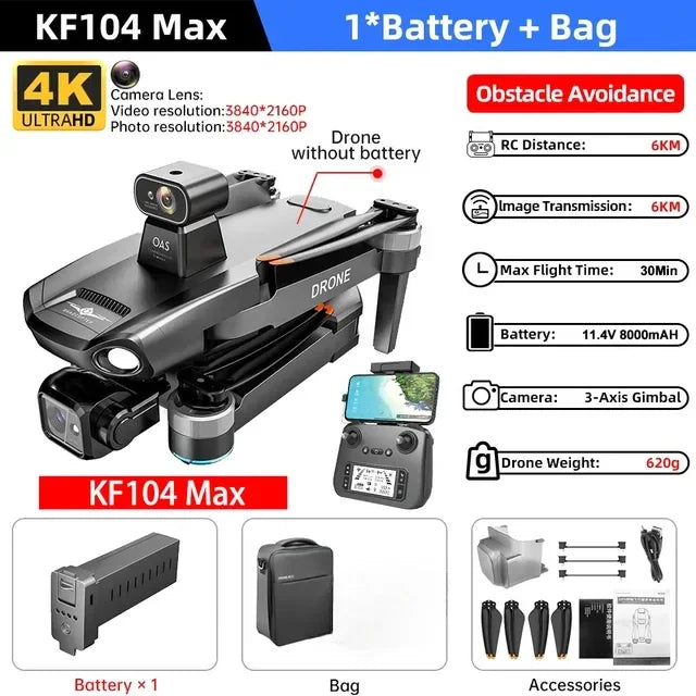 KF104 MAX2 Screen Control Drone 3-Axis Brushless Enhanced Pan Tilt+EIS Electronic Stable HD Camera Laser Obstacle Avoidance Dron