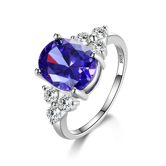 Women's Jewelry Silver Color Ring AAAAA Mysterious Purple Zircon Oval Ring Wedding Jewelry Party Gift
