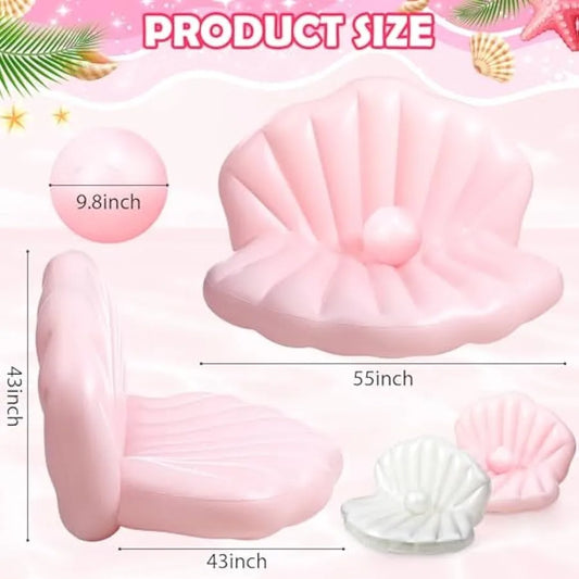 2 Pack Inflatable Seashell Pool Float with Pearl Ball 55 Inch Birthday Cute Pool Floats Lounge Floats for Adults Summer Beach S