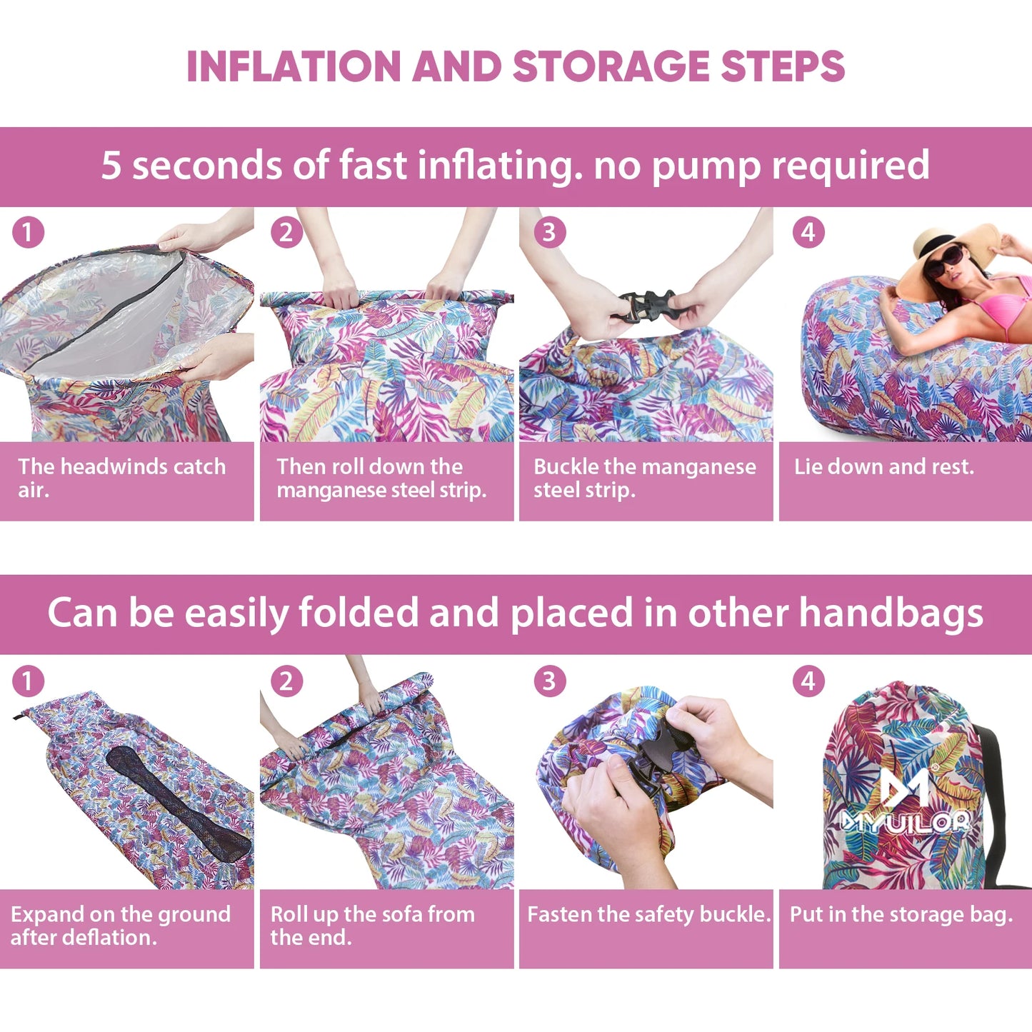 Inflatable Lounger Couch Air Lounger Lazy Sofa Pool Float with Carry Bag for Camping Picnic Beach Swimming Pool Hiking Park