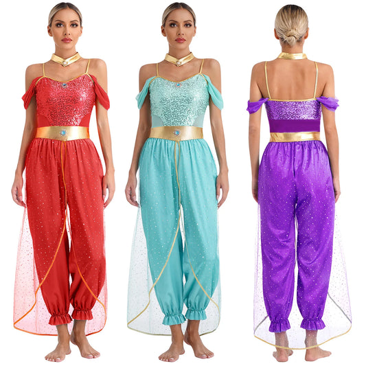 Festival Arabian Princess Costumes Indian Dance Embroider Bollywood Jasmines Costume Party Halloween Cosplay Jasmines Outfit