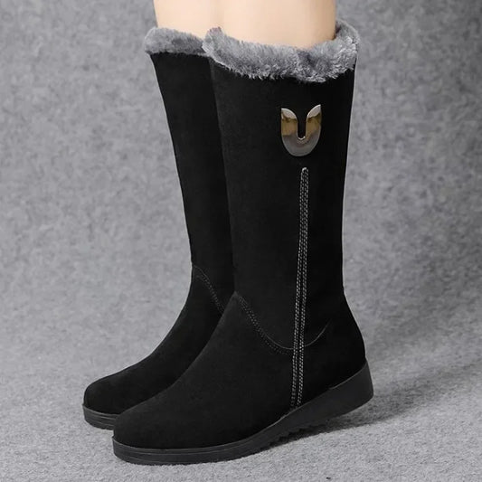 Warm Chelsea High Fur Boots Women 2025 Winter Shoes for Women Chunky Mid-calf Plush Snow Flat Boots ZIP Fashion Botas De Mujer