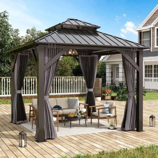 8.5x8.5FT Outdoor Hardtop Gazebo with Double Roof, Aluminum Heavy-Duty Galvanized Steel Top Gazebo