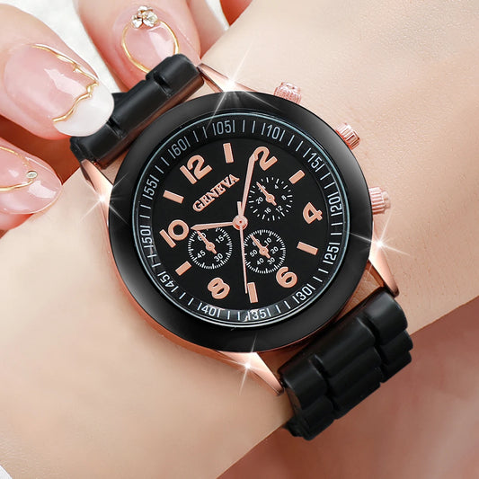4PCS Women's Watches Fashion SIlicone Band Arabic Dial Quartz Watch Set(Without Box)